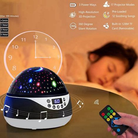 ABS-Farbsternenhimmel-Projektionslampe (1 Stück), Kindergeburtstagsgeschenk, Stimmungslicht mit Fernbedienung und siebenfarbiger rotierender Musiklampe.