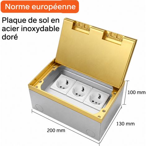 Prise de sol encastrée invisible ultra-plate 3 prises standard européen doré AC 250 V – Livraison gratuite