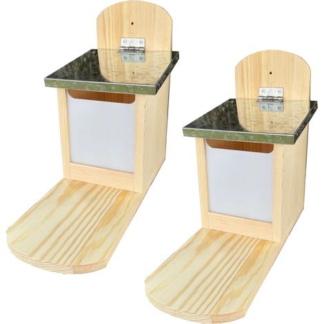 Wooden Wall Mounted Squirrel Feeder with Feeding Platform & Metal Roof (Set of 2) (1/5)