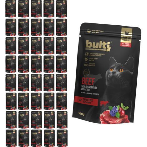 BULTI Superfood, pâtée pour chat au bœuf, canneberges et herbe à chat, 40 sachets de 100 g (1/3)