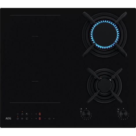 AEG Serie 8000 Piano Cottura Misto Gas & Induzione 4 Fuochi da Incasso HF704163NB, 60 cm Funzione Bridge, Fiamma StepPower, 590x520 mm, Griglia in Ghisa, Nero (1/4)