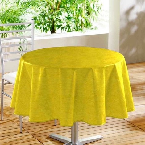 Paris Prix – Nappe ronde en toile cirée 160cm jaune – 100% PVC – Motifs imprimés – Finition biais – Pour tables rondes (1/2)