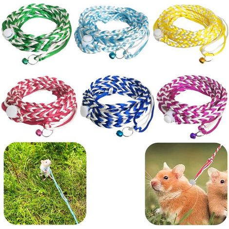 Set di 6 guinzagli per criceti, con cinghie in nylon, corda regolabile, guinzaglio per piccoli animali con campanellino, ideale per porcellini d'India, scoiattoli e criceti. (1/5)