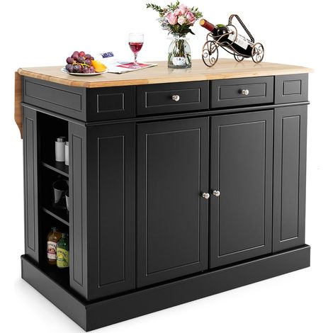 Isola da cucina con contenitore ripiani regolabili a 3 livelli Mobile contenitore da cucina a 2 ante Nero (1/5)