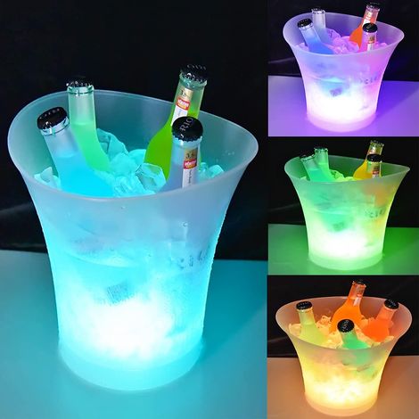 Seau à glace LED 5 l - Seau à champagne LED multicolore - Réservoir à vin et boissons - Seau à glace avec plusieurs couleurs - Convient pour festival, fête, bar, restaurant à thème (1/5)