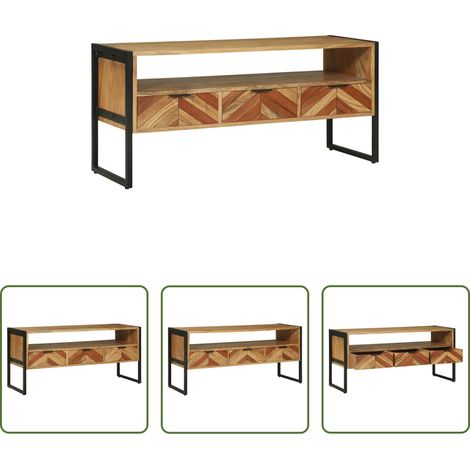 Meuble tv bois acacia - Meuble TV Marron 100 x 35 x 50 cm Bois d'Acacia Massif (1/5)