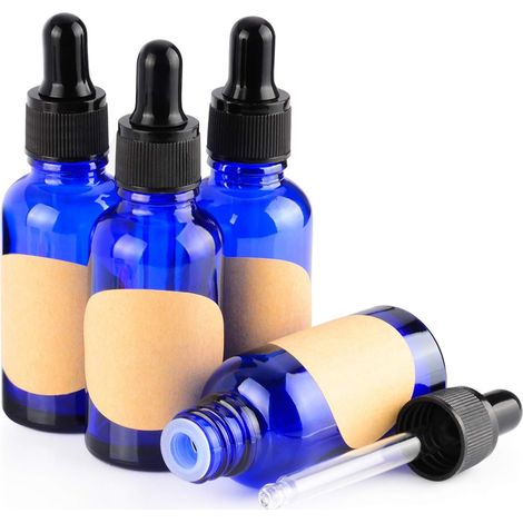 Flacon en verre avec compte-gouttes pour huiles essentielles, bleu, vide, 30 ml x4 (1/5)