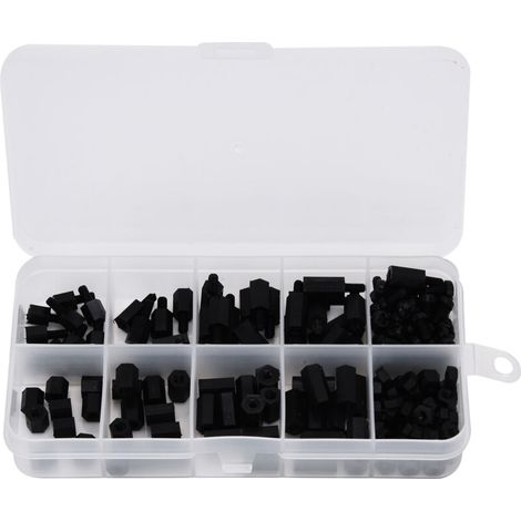 Kit de 180 vis et écrous en nylon noir M3 à six pans creux, assortiment de fixations à passage simple ou double (1/5)