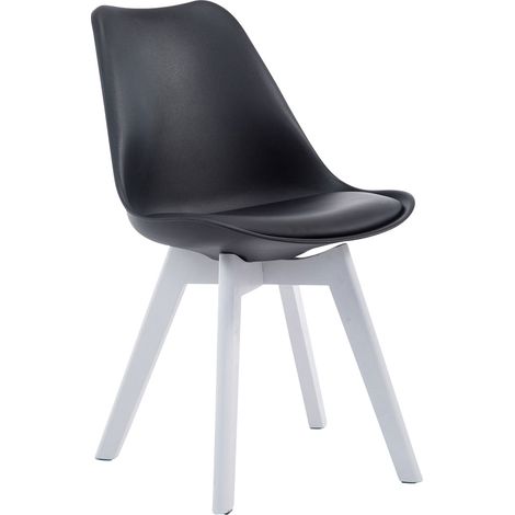 Silla de comedor de diseño escandinavo x1 en PVC negro y plástico con base de 4 patas en madera blanca 100003309 (1/5)