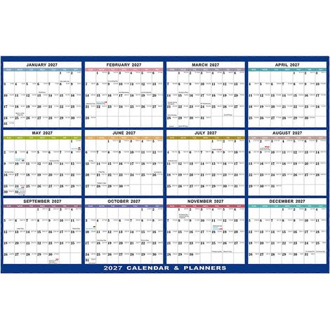 Grand calendrier 2027 - Calendrier mural suspendu 23 x 35 pouces, 12 mois, pour la maison ou le bureau (1/5)