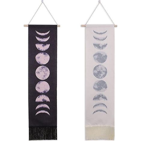 Ensemble de 2 tapisseries murales artisanales en toile de coton représentant les phases complètes du cycle lunaire, décoration astronomique pour la maison, le bureau ou l'hôtel (1/5)