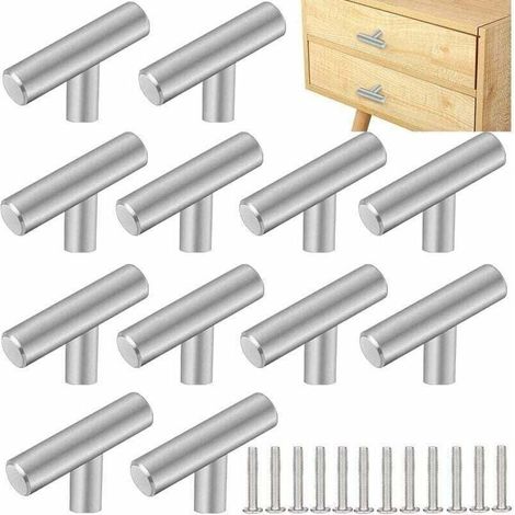 12 PCS Poignee de Meuble Cuisine Acier Inoxydable 5032mm Poignée Meuble T Bouton de Porte Argenté Boutons de Tiroir Monotrou en T Bouton de Meuble avec 12 Vis pour Armoire Porte Placard,Argent (1/4)