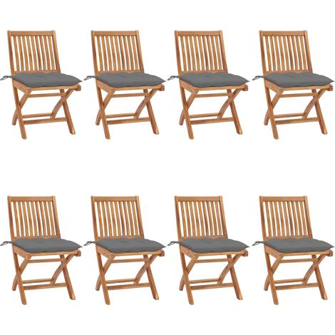 Klappbare Gartenstühle mit Kissen 8 Stk. Massivholz Teak (1/5)