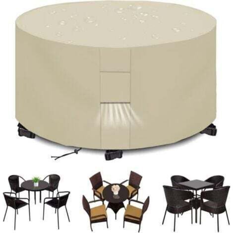 Housses pour Mobilier de Jardin Exterieur Imperméable Housse Table de Jardin Protection avec Grilles D'aération Housse Salon de Jardin 420D Rond Bache Table Anti-UV Beige (188x84cm) (1/5)
