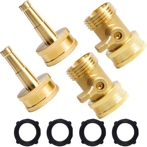 Set of 2 heavy-duty brass hose nozzles, pressure jet nozzle with hose shut-off valve, 3/4" GHT nozzles for garden hose, car wash, 4 extra rubber washers (1/4)