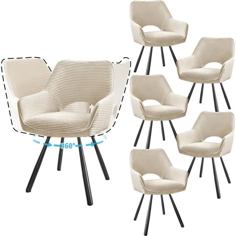 6er Set Esszimmerstühle drehbar mit Armlehne, 360° drehbar, beige (1/5)