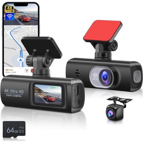Dashcam anteriore e posteriore per auto, doppia telecamera anteriore e interna, scheda da 64 GB, schermo IPS FHD 1080p da 3,16 pollici, sensore G per dashcam, registrazione in loop del monitor di parc (1/5)