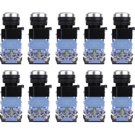Interrupteur à bouton-poussoir à tête plate autobloquant avec voyant lumineux, compatible AC/DC 24 V, lot de 10 (1/5)