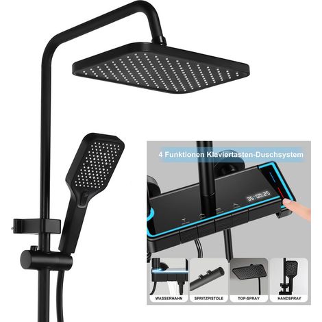 4-in-1 Duschsystem mit LED-Panel, höhenverstellbar, Warm-/Kalt-Regelung, Alu-Duschset mit Regendusche, Handbrause und 4 Strahlarten, modernes Komplettsystem für Bad & Dusche (1/5)