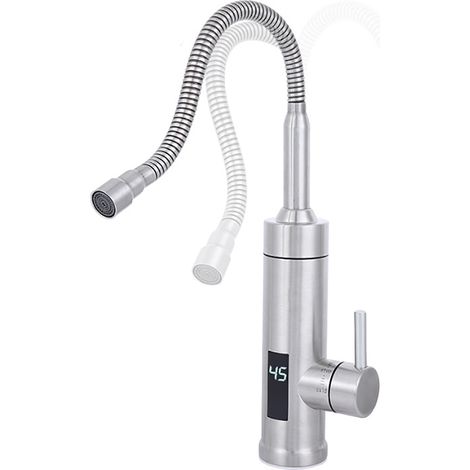 Scaldabagno istantaneo 230 V Rubinetto elettrico in acciaio inox con indicatore di temperatura a LED leggibile per cucina, camper, cucina, garage, ingresso, rubinetto con riscaldamento 3kW (1/4)