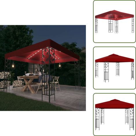 Tonnelle avec guirlande lumineuse à LED 3x3 m Bordeaux - Tonnelle - Abri Extérieur - Pergola - Gazébo - Éclairage Solaire (1/5)