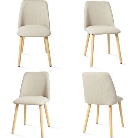 Goeurvant Sedie da Pranzo Minimaliste Moderne con Rivestimento Traspirante e Gambe in Legno Massello - Set di 4 - Beige