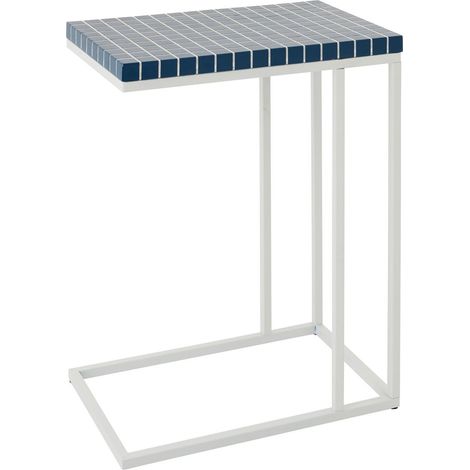 Table d'Appoint à Carreaux "Spia" 60cm Bleu & Blanc (1/5)