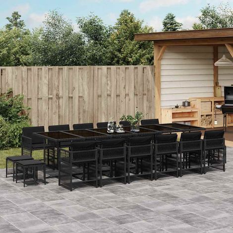 Ensemble à manger de jardin 17 pcs-Salon de jardin coussins noir résine tressée 753913 (1/5)