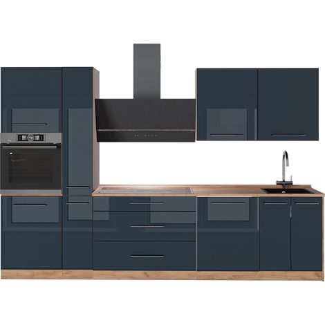Cucina componibile Fame-Line, Blu scuro lucido/Rovere dorato, 310 cm, PL Rovere, Vicco (1/5)