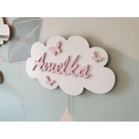 Lámpara de noche de nube con nombre + mariposas (1/5)