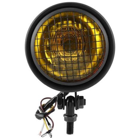 Phare de moto, 35W universel moto Grille phare haute luminosité rétro moto maille phare grill lentille couverture 1750lm accessoire de moto(Jaune) (1/4)