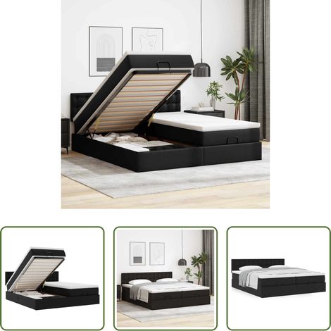 Matratze - Ottoman-Bett mit Matratzen Schwarz 160x200 cm Kunstleder (1/5)