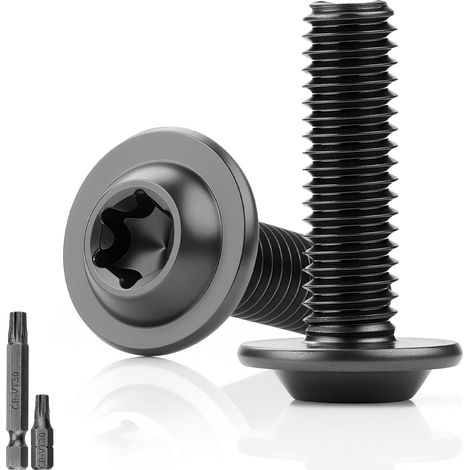 25 pcs. Vis à tête bombée noires M6x20 mm à tête plate avec bride Torx, vis en acier inoxydable 304 avec disque A2 V2A, vis à filetage complet oxydées avec 2 pcs clés Torx T30 pour bois et échafaudage (1/5)