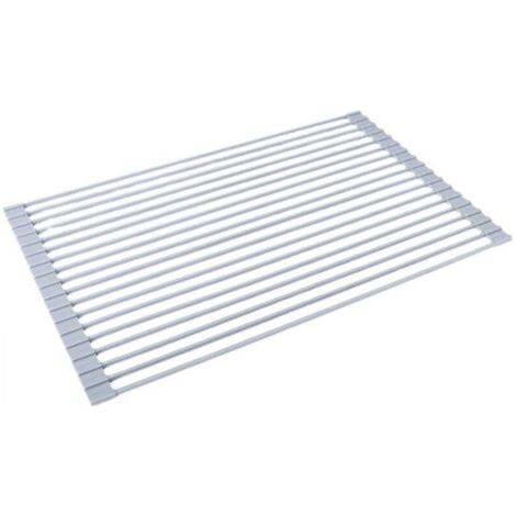 Égouttoir à vaisselle pliable en acier inoxydable pour évier, support pour torchons, fruits et légumes (gris (43 x 35 cm)) (1/4)