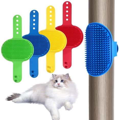 Brosse de massage pour chats - Ensemble de 4 pièces - Silicone - Taille réglable - Multifonctionnelle (1/5)