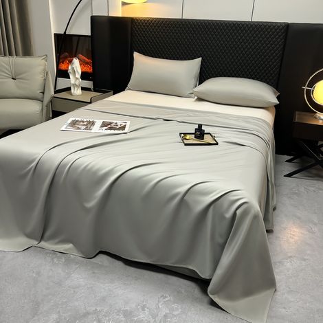 Drap Housse 200x230 cm Gris Argenté, Parure de Lit en Soie Glacée Fraîcheur Été, Housse de Couette Unie Style Luxe pour Lit Double