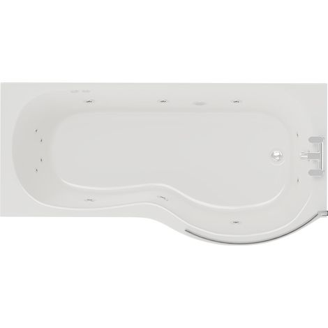 Wholesale Domestic Plage 1700mm 12 Jet Chrome Flat Jet Right Hand P Shaped Whirlpool Shower Bath with Bath Screen and Front Bath Panel (1/5)