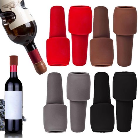 8 PCS Bouchons à Vin Silicone, Bouchon Bouteille Vin Rond, Bouchon Bouteille Verre De Vin, Bière Et Champagne, Réutilisables, Fermeture Hermétique, Pour La Conservation Des Boissons (1/5)