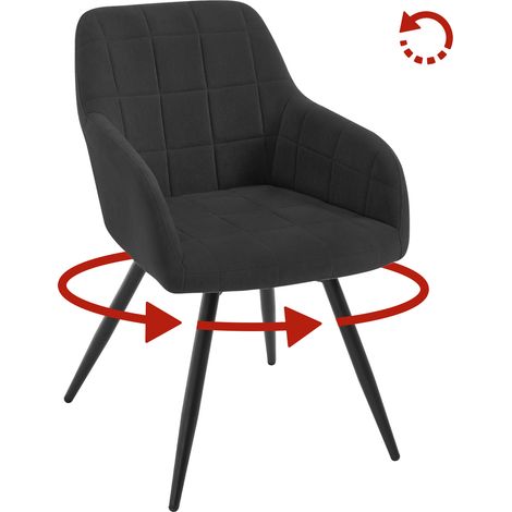 Woltu – Chaise pivotante en velours noir – Dossier rembourré et accoudoirs – Design pivotant 360° – Pieds en métal réglables antidérapants – 57x63x78 cm (1/5)