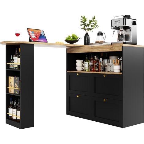 Desserte cuisine noire pivotante 360° avec 4 tiroirs - Table bar rangement étagères - Salon/salle à manger/bureau (1/5)