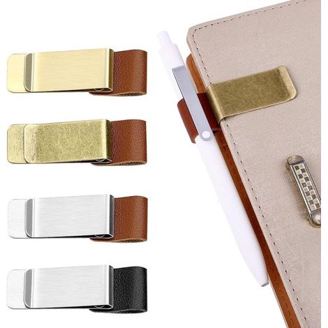 Set di 4 portapenne ad anello, in metallo, per quaderni, portapenne retrò, clip, diari, agende, portablocchi, borse da ufficio, agende, riviste (1/5)