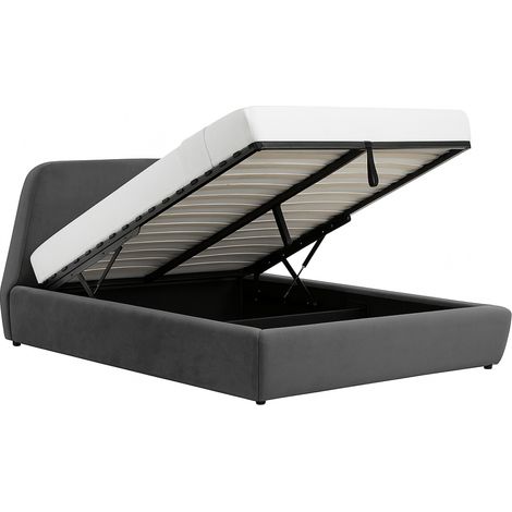 Letto a cassapanca - 140x190 cm - Velluto grigio NORKA