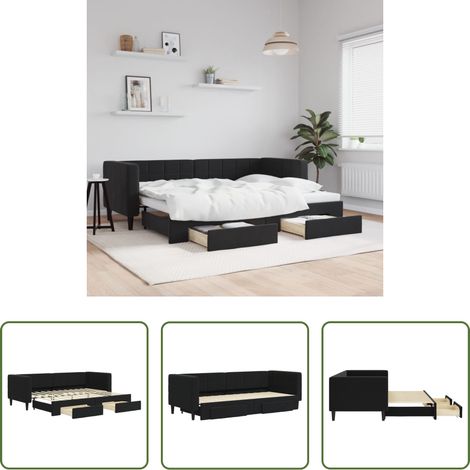 vidaXL Sofa-Bett - Tagesbett Ausziehbar mit Schubladen Schwarz 80x200 cm Samt (1/5)