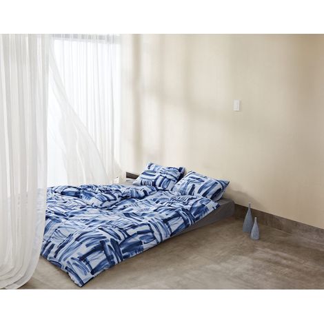 Ensemble de Housse de Couette Peinte, 155 x 220 cm+80 x 80 cm, Bleu