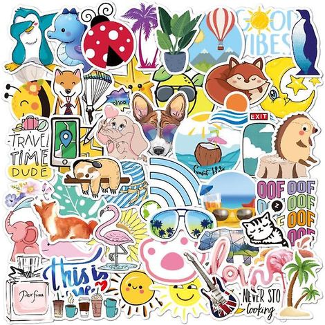 Lot de 100 autocollants mignons et esthétiques pour gourde, ordinateur portable, tablette ou skateboard - Imperméables - pour enfants, ados, filles et adultes (1/2)