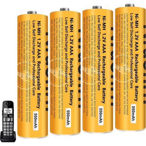 Piles Rechargeables AAA 550mah 1,2v pour Téléphone, Pile AAA 550mah Ni-MH Batterie téléphone, Lot de 4 (1/5)