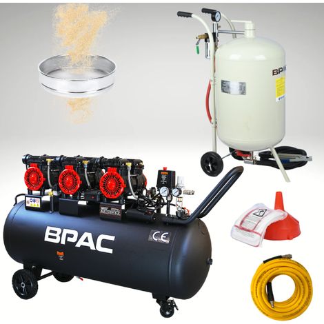 Bpac – Sableuse pneumatique 75L – Compresseur silencieux 100L – Débit max 400L/min – Pression nominale 8 bars – Tuyau et tamis inclus (1/5)