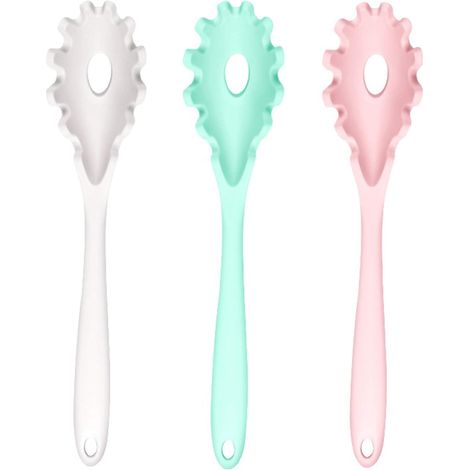 3 pièces de fourchettes à spaghetti en siliCône de cuisine (blanc rose vert menthe)-Fei Yu