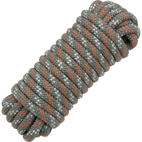 Corde Polypropylène/Polyamide Tressée Résistance à la Rupture Indicative 1000 kg Diamètre 10 mm Longueur 7,5 m Loisirs et Jardinage Gris