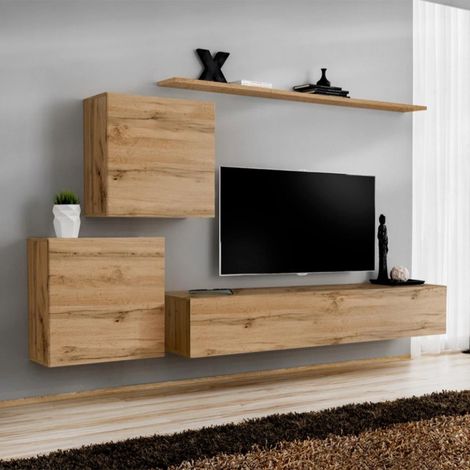 Meuble TV Mural Design "Switch V" 250cm Naturel (1/4)